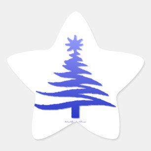 Sticker Étoile Arbre de Noël Moderne Pochoir Imprimé Bleu