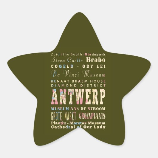 Sticker Étoile Attractions & Lieux célèbres d'Anvers, Belgique. (Devant)