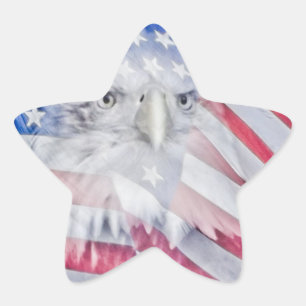 Sticker Étoile Bald Eagle Head & the American Flag