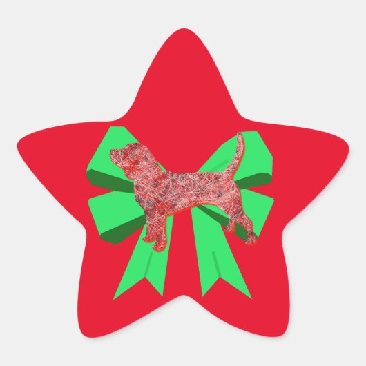 Sticker Étoile Beagle Hound Chien rouge et Bow vert Noël (Devant)