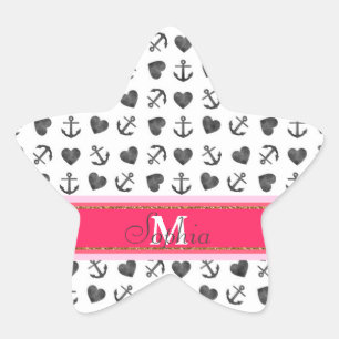 Sticker Étoile Belle aquarelle coeur ancres motif