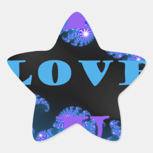 Sticker Étoile Belle Galactique Blue Love Texte Motif Design,