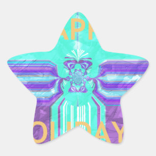 Sticker Étoile Belle Happy Holidays Blue Cyan conception vectorie