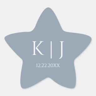 Sticker Étoile Bleu Poussiéreux Monogramme Initial Minimal Tendan