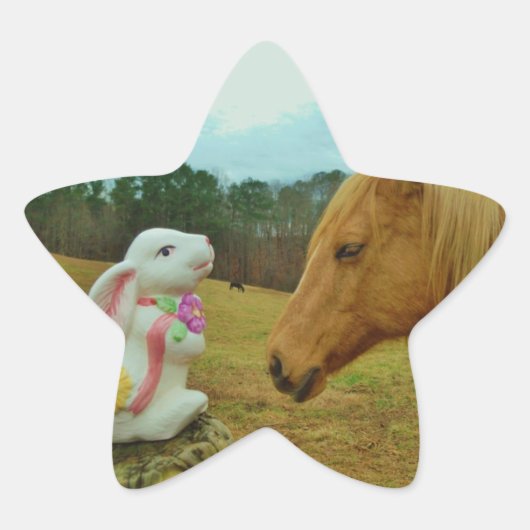 Sticker Étoile Blond Jaune cheval & Bunny de Pâques (Devant)