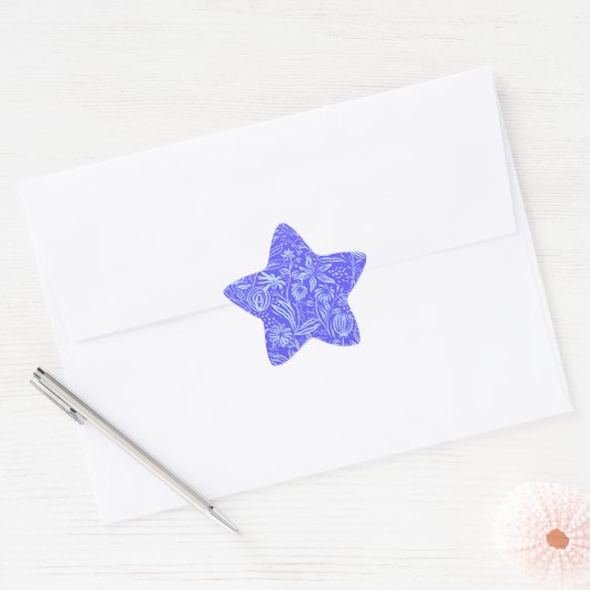 Sticker Étoile Bright blue-Lilac floral pattern (Enveloppe)