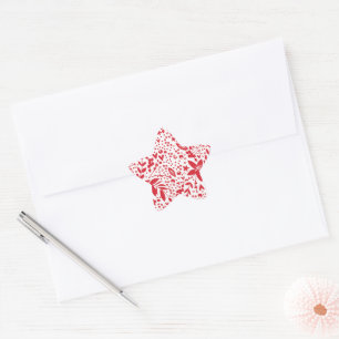 Sticker Étoile Cadeau floral NOËL ROUGE BLANC