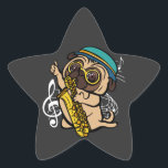 Sticker Étoile Carlin de chien jouant musicien saxophone<br><div class="desc">Chien Carlin Jouer Saxophone Musicien Design familial Cadeau Star Sticker Classic Collection.</div>