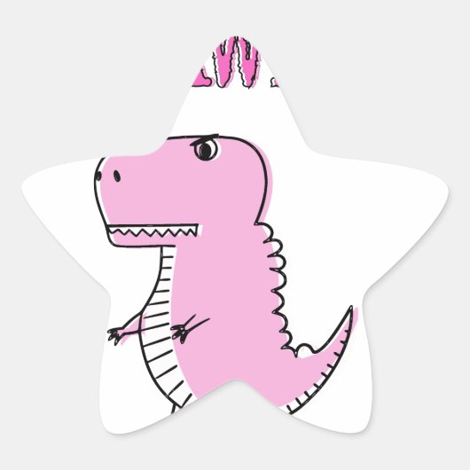 Sticker Étoile Cartoon T-Rex Dinosaur Mignonne Et Rose En Colère (Devant)
