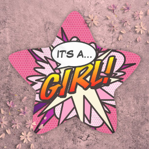 Sticker Étoile C'est une fille Bande dessinée drôle Baby Shower R