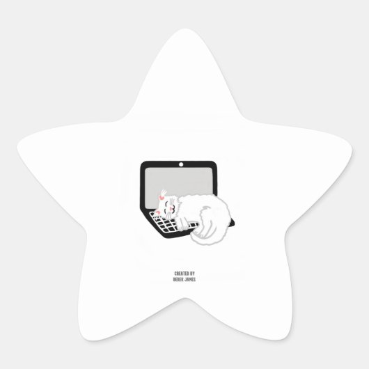 Sticker Étoile Chat Blanc Dormir Sur L'Étiquette Étoile Ordinateu (Devant)