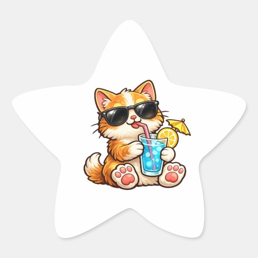 Sticker Étoile Chat d'été cool (Devant)