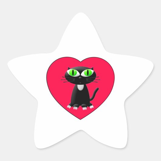 Sticker Étoile Chat noir dans le coeur rouge (Devant)
