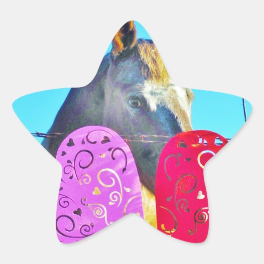 Sticker Étoile Cheval blanc et Brown Valentine Coeurs (Devant)