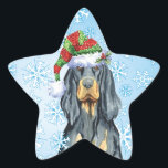 Sticker Étoile Christmas Gordon Setter<br><div class="desc">Célébrez la saison des Fêtes avec un mignon Gordon Setter portant un casquette plein au milieu d'un tas de flocons de neige. Excellente idée cadeau de vacances pour la famille et les amis amoureux de Gordon.</div>