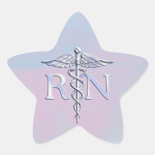 Sticker Étoile Chrome Style RN Caduceus Médicale Mère Pearl Look (Devant)