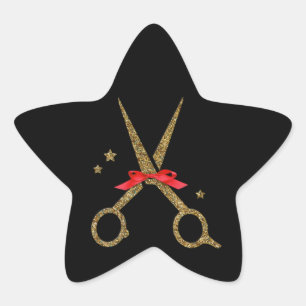 Sticker Étoile Ciseaux de parties scintillant d'or - Coiffeur sty