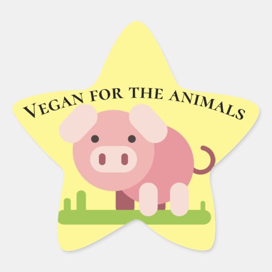 Sticker Étoile Cochon de dessin doux avec message Pro Vegan (Devant)
