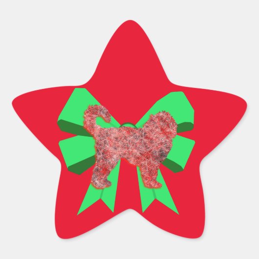 Sticker Étoile Cockapoo Chien Silhouette Green Bow Noël (Devant)