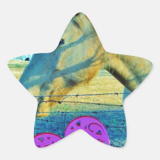 Sticker Étoile Coeur rose et Cheval jaune (Devant)