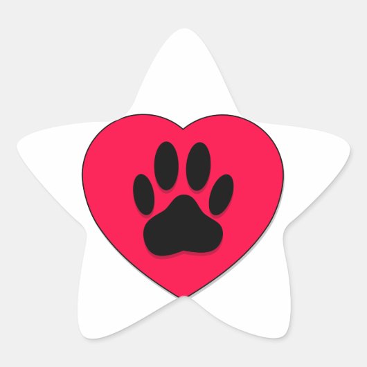 Sticker Étoile Coeur rouge avec Empreinte de patte de chien (Devant)