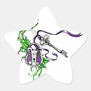 Sticker Étoile Conception vintage de clé et verrou violet