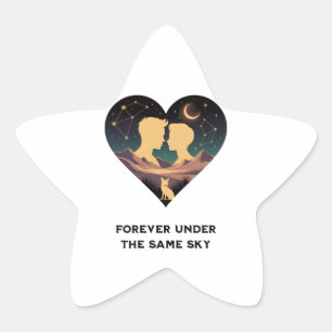 Sticker Étoile Cosmic Love Story Coeur avec les amants et Fox Art