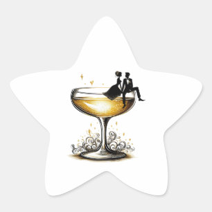 Sticker Étoile Couple de Champagne