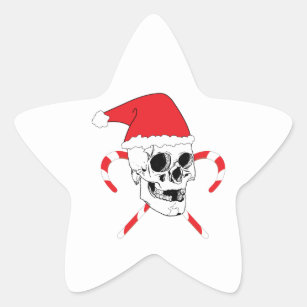 Sticker Étoile Crâne de Père Noël avec le casquette de Noël