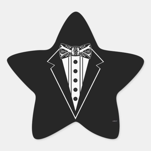 Sticker Étoile Cravate Bow noir et blanc avec Tux (Devant)