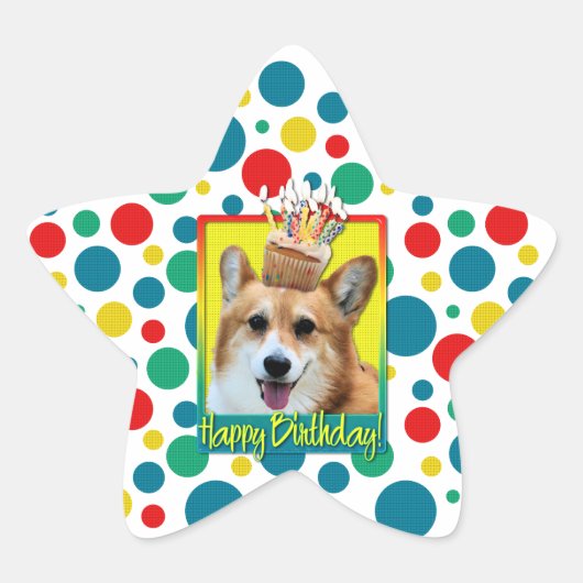 Sticker Étoile Cupcake d'anniversaire - Corgi - Owen (Devant)