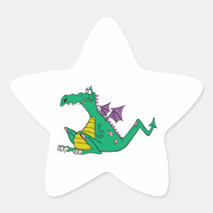 Sticker Étoile dessin humoristique idiot dragon vert