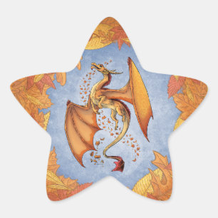 Sticker Étoile Dragon orange d'art d'imaginaire d'automne