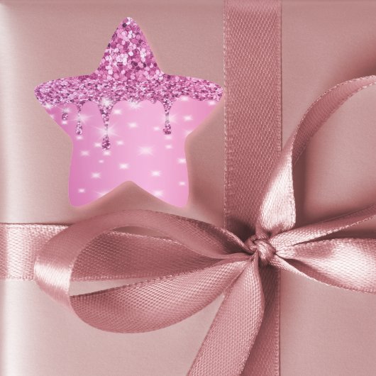 Sticker Étoile Elegant Dégoulinant de Paillettes Rose Chaud