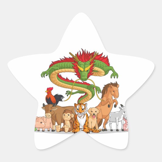 Sticker Étoile Ensemble, les 12 animaux chinois Zodiac (Devant)