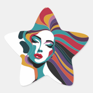 Sticker Étoile Femme Abstraite colorée aux cheveux gonflables