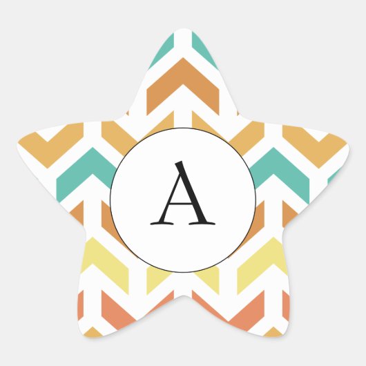 Sticker Étoile Flèches rétro Chevron Orange Turquoise Or initial (Devant)