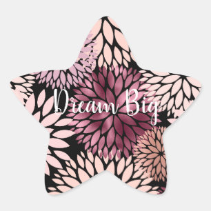 Sticker Étoile Fleurs roses bleues bordeaux