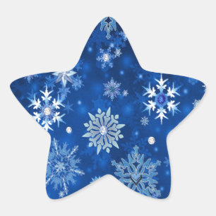 Sticker Étoile Flocons de Noël Bleus et Argent