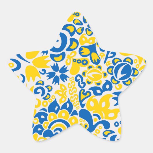 Sticker Étoile Folklore pattern with Ukrainian flag colors (Devant)