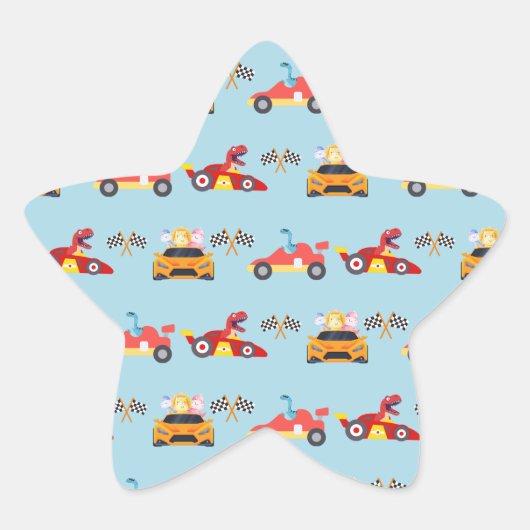 Sticker Étoile Funny Dinosaur voiture de course garçon anniversai (Devant)