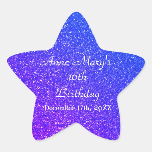 Sticker Étoile Glittery Blue Sparkle 16e anniversaire Nom personn (Devant)