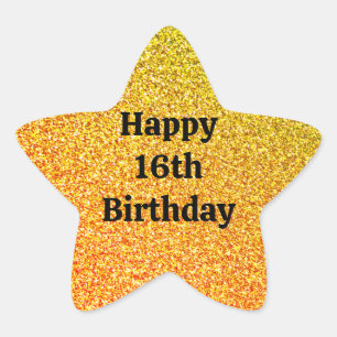 Sticker Étoile Glittery Gold Sparkle Joyeux 16e anniversaire 2023