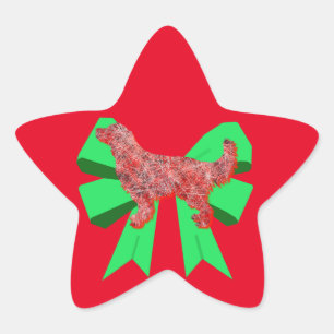 Sticker Étoile Golden Retriever Chien rouge et vert Bow Noël