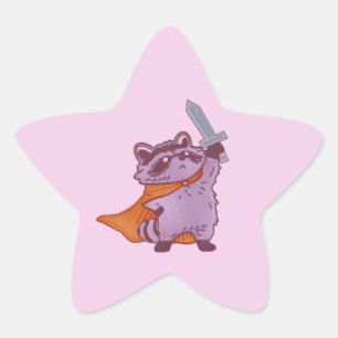 Sticker Étoile Guerrier Raton Laveur Fantastique Mignon avec Épée
