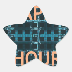 Sticker Étoile Happy Hour Texte bleu Vector Art Imprimer