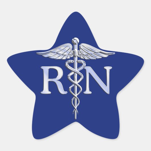 Sticker Étoile Infirmière inscrite RN Silver Caduceus Navy Blue d (Devant)