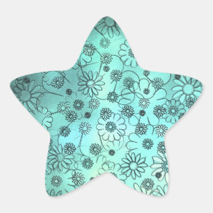 Sticker Étoile Joli motif floral sarcelle