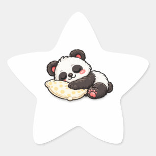 Sticker Étoile Joli panda endormi avec oreiller