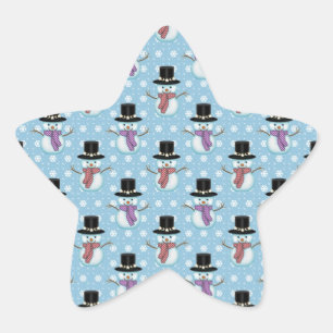 Sticker Étoile Jolis bonshommes de neige sur motif bleu pâle